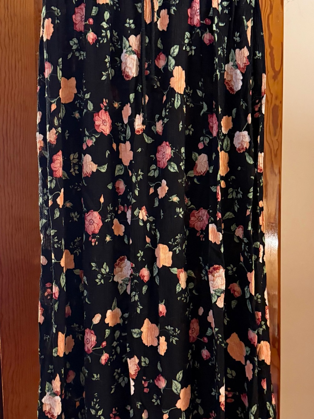Black Floral Maxi Skirt with Pink & Peach Blooms